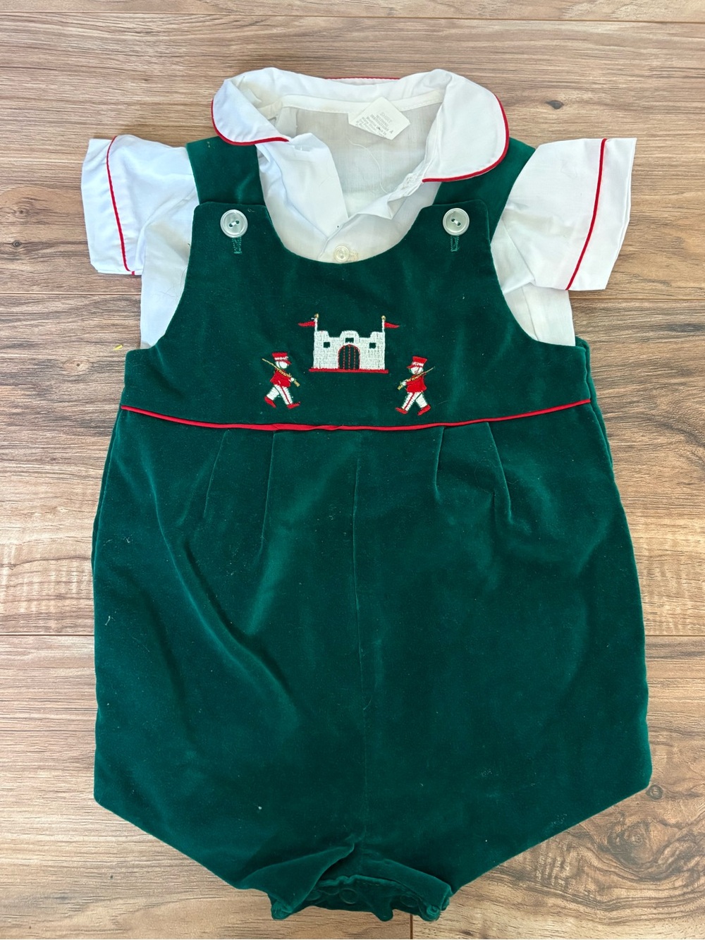 Vintage Green Velvet Baby Romper with White Collar Shirt